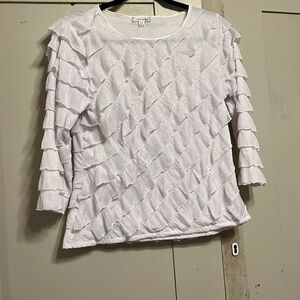 Adorable Women’s size S petite white ruffle 3/4 length sleeve blouse